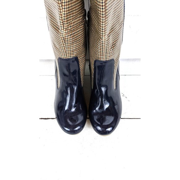 Tommy Hilfiger houndstooth blue patent tall wedge rain boots 8 M - Picture 6 of 8